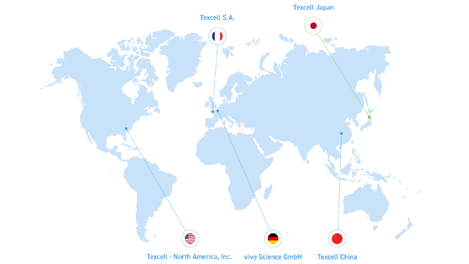 World map of Texcell locations